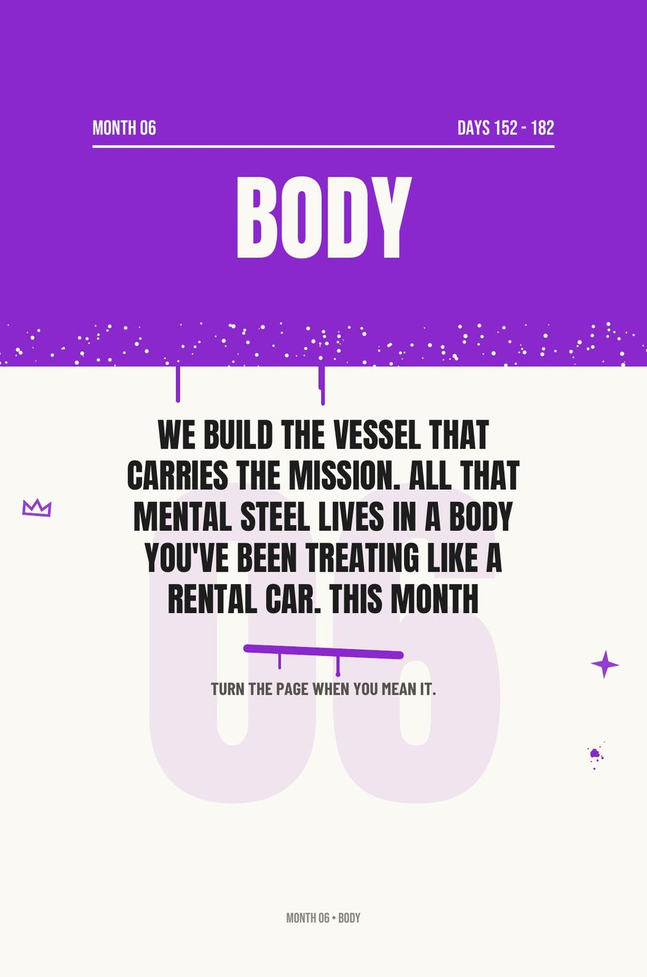 Step The F*ck Up: the Month Six opener, Body, the vessel that carries the mission