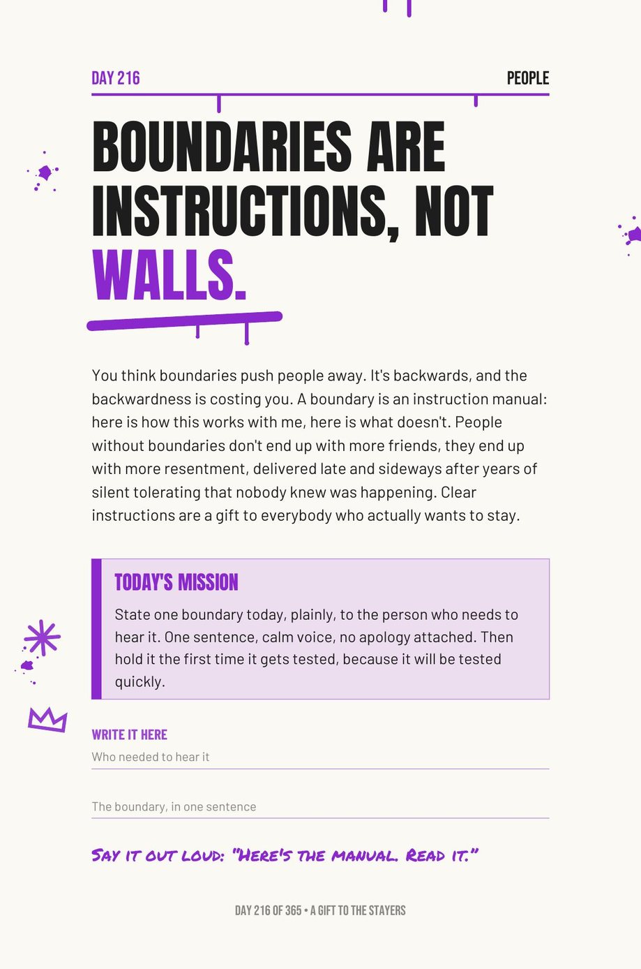 Step The F*ck Up, Day 216: boundaries are instructions, not walls