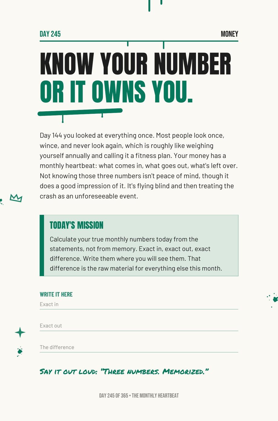 Step The F*ck Up, Day 245: know your number or it owns you