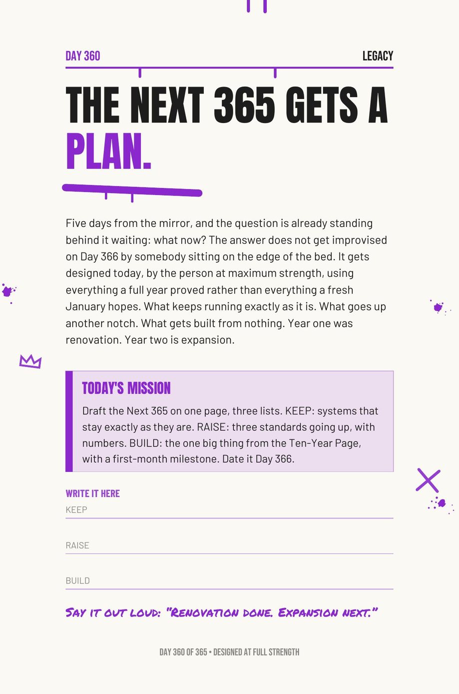Step The F*ck Up: Day 360, The Next 365 Gets a Plan, a page about planning the coming year in writing
