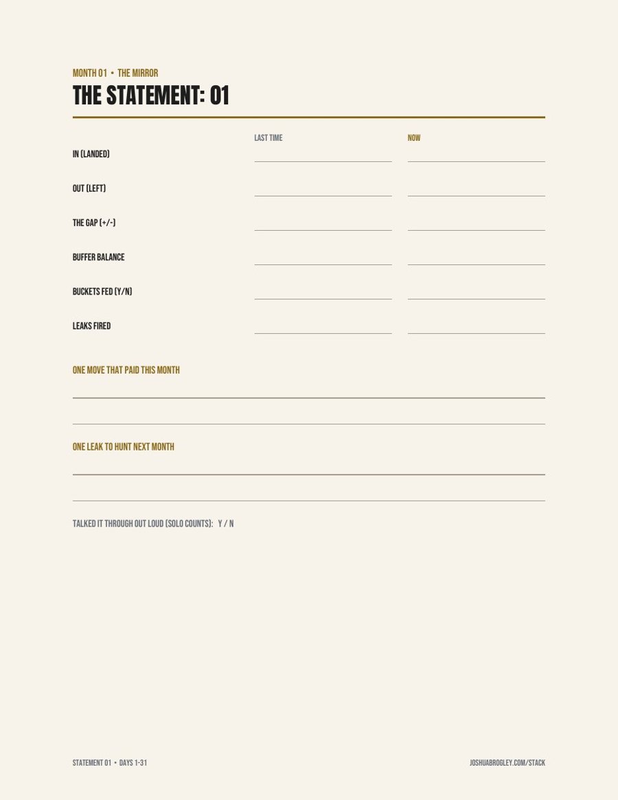 A monthly statement page from the STACK companion