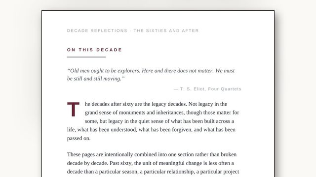 Life After Sixty: The Legacy Decades, Written in Flashes