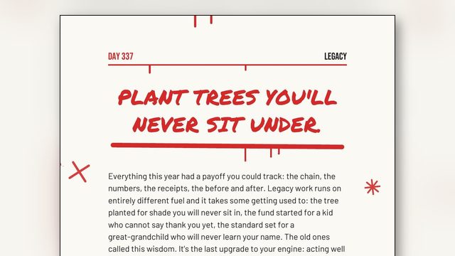Plant Trees You'll Never Sit Under: When Self-Improvement Grows Up